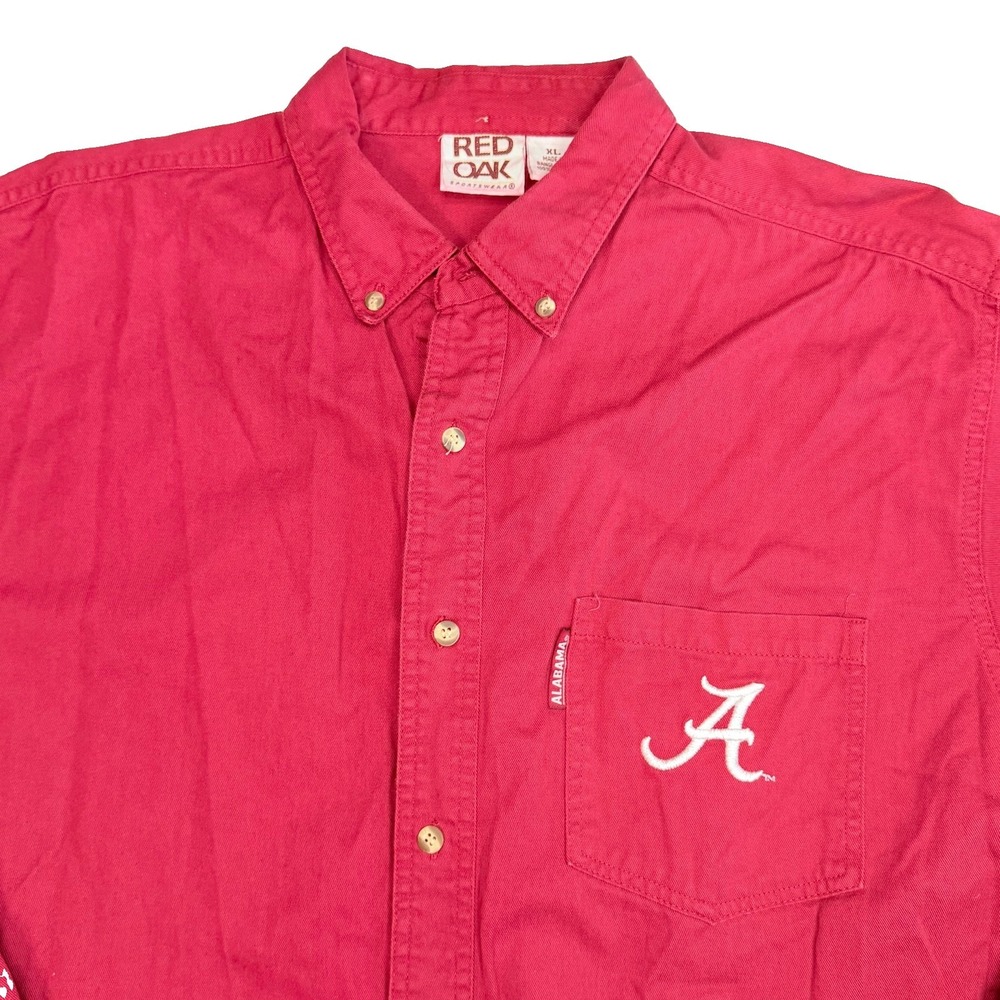 Vintage Red Oak Alabama Crimson Tide Button Up Shirt XL Red Embroidered Cotton